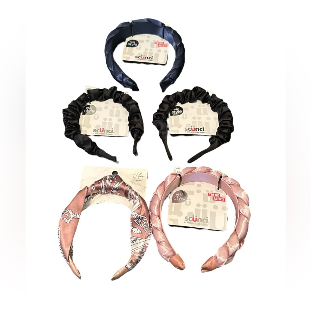 Scunci Satin Stretch Combs Headbands Lot Of 5 NEW
